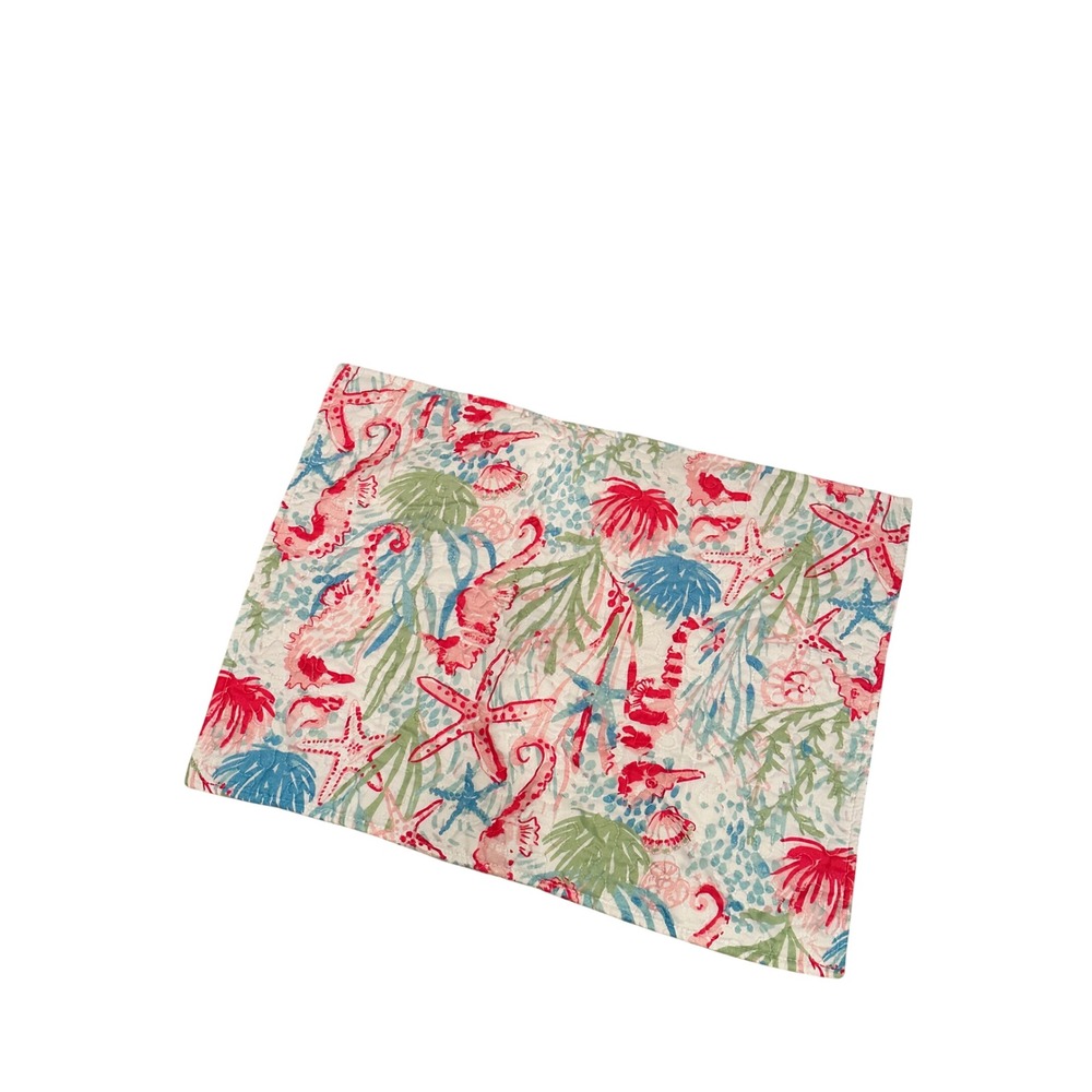 Bealls Coastal Seahorse Starfish Quilted Pillow Shams Set of 2 Pink Teal 22 x 22 - Picture 2 of 9